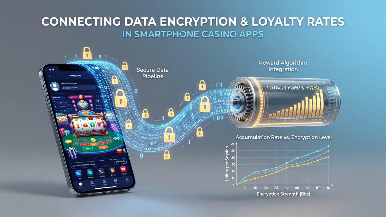 Mobile device screen showing secure loyalty dashboard with encrypted data flow visualization