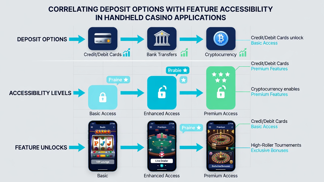 Close-up of a handheld device displaying deposit confirmation and newly unlocked casino features including bonus rounds and live tables