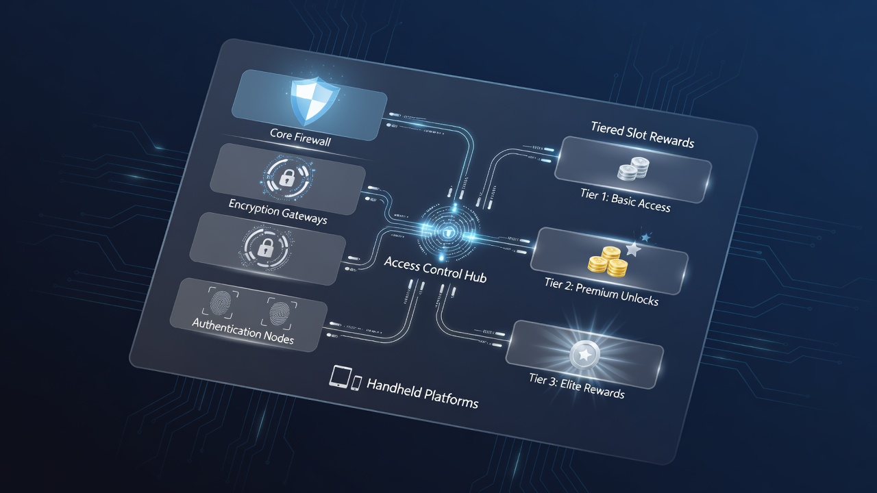 Illustration of tiered reward access flow through encrypted mobile gaming networks