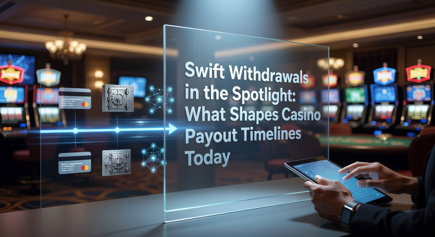 Digital graphic showing a speedy casino payout process with clocks, money transfers, and regulatory icons flowing smoothly