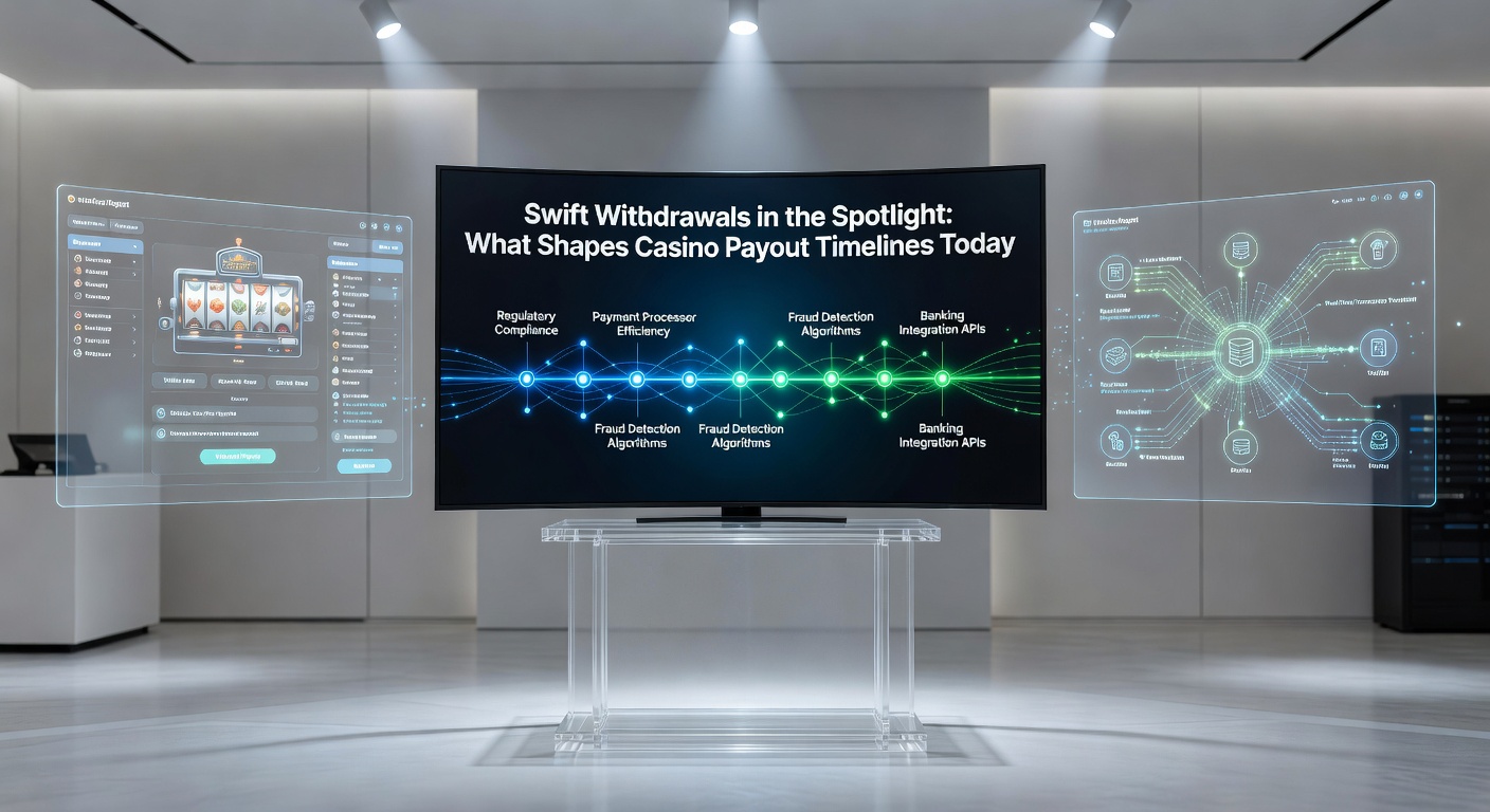 Infographic breaking down casino payout factors like regulations, tech, and methods with timelines and global maps
